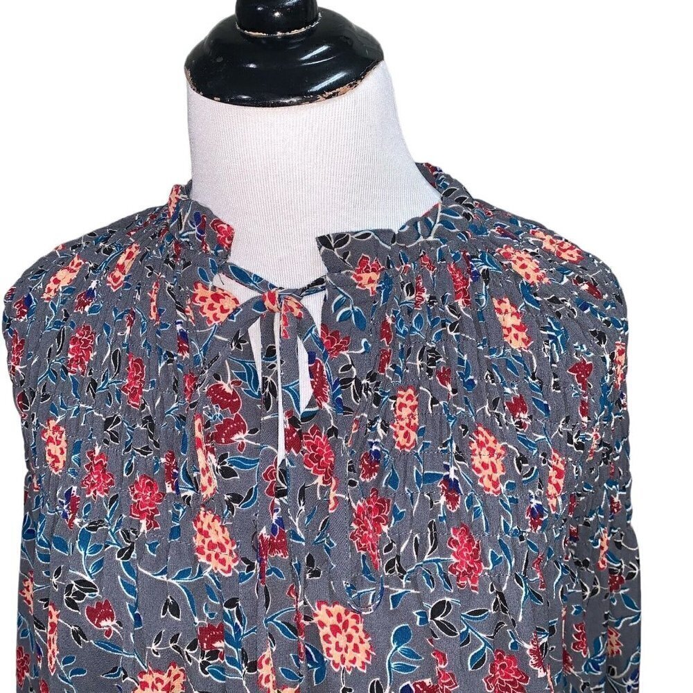 Ghospell Women's S Small Cropped Peasant Top w. Puff Sleeves Floral Smocked - Picture 2 of 9
